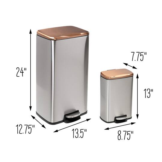 Honey Can Do Rose Gold Stainless Steel Step Trash Cans with Lid Set